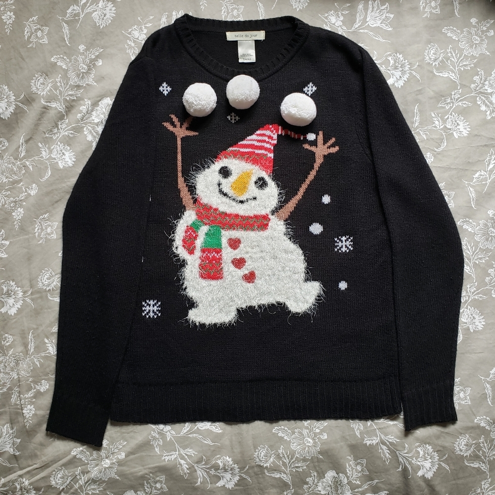 Black Christmas Sweater with Snowman Size Small